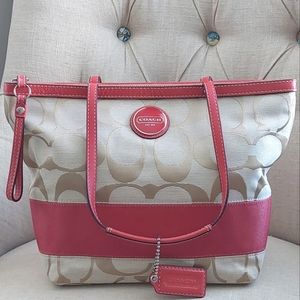 Coach Signature Strip Tote Bag Orange F15112
